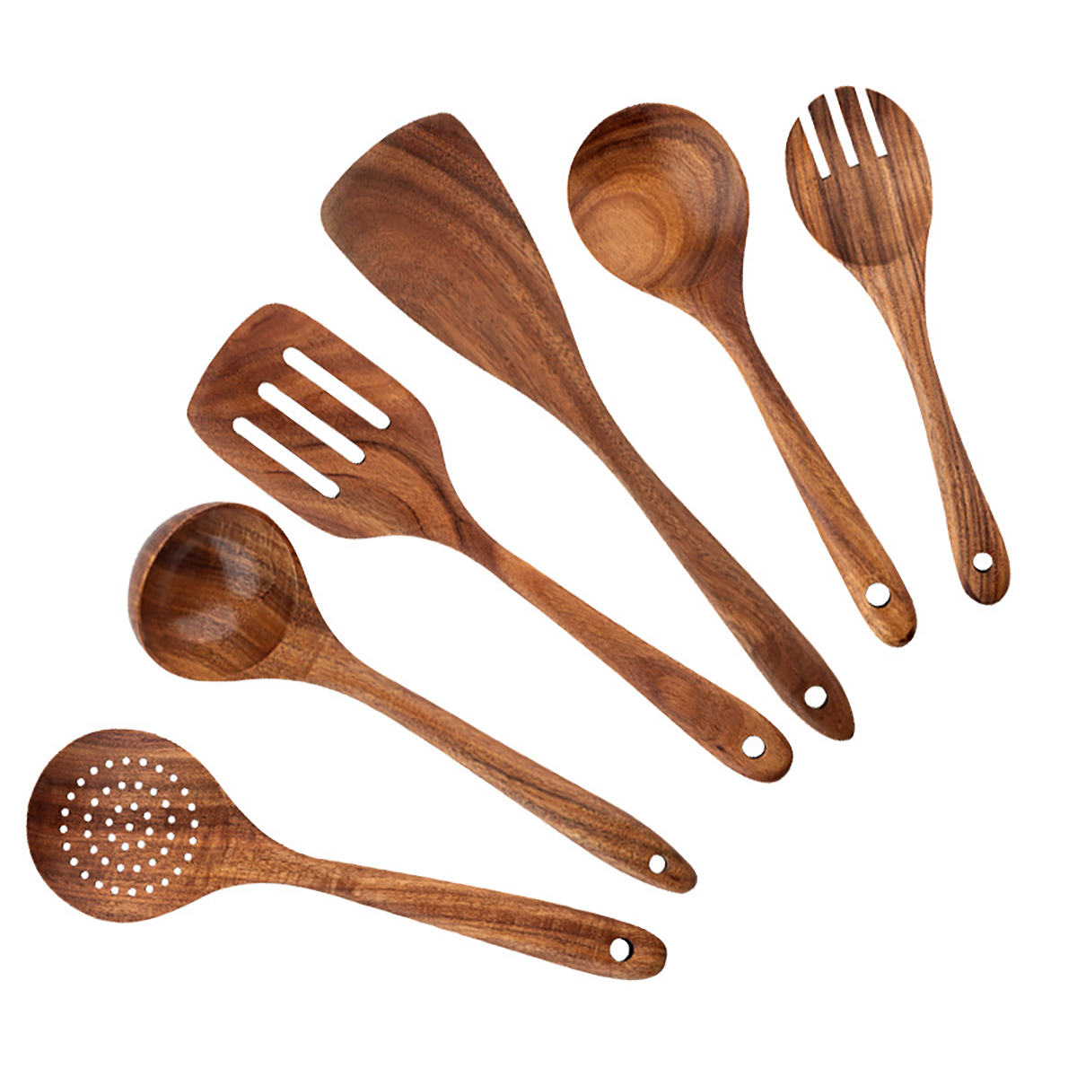 Utensilios de cocina de madera, juego de cuchara y espátula para el hogar, cuchara para ensalada, tenedor, cuchara agitadora, juego de cocina para hornear con cubo de almacenamiento