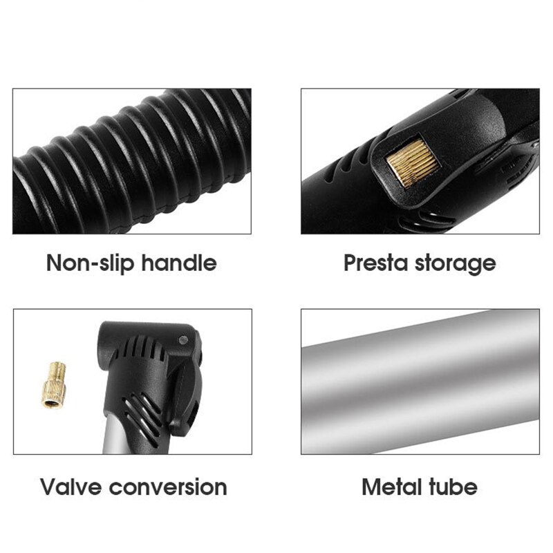 Minibomba de mano para bicicleta, inflador de aire de neumático, válvula Schrader Presta, manguera de aguja de bola, accesorios portátiles para bicicleta de montaña, Universal,