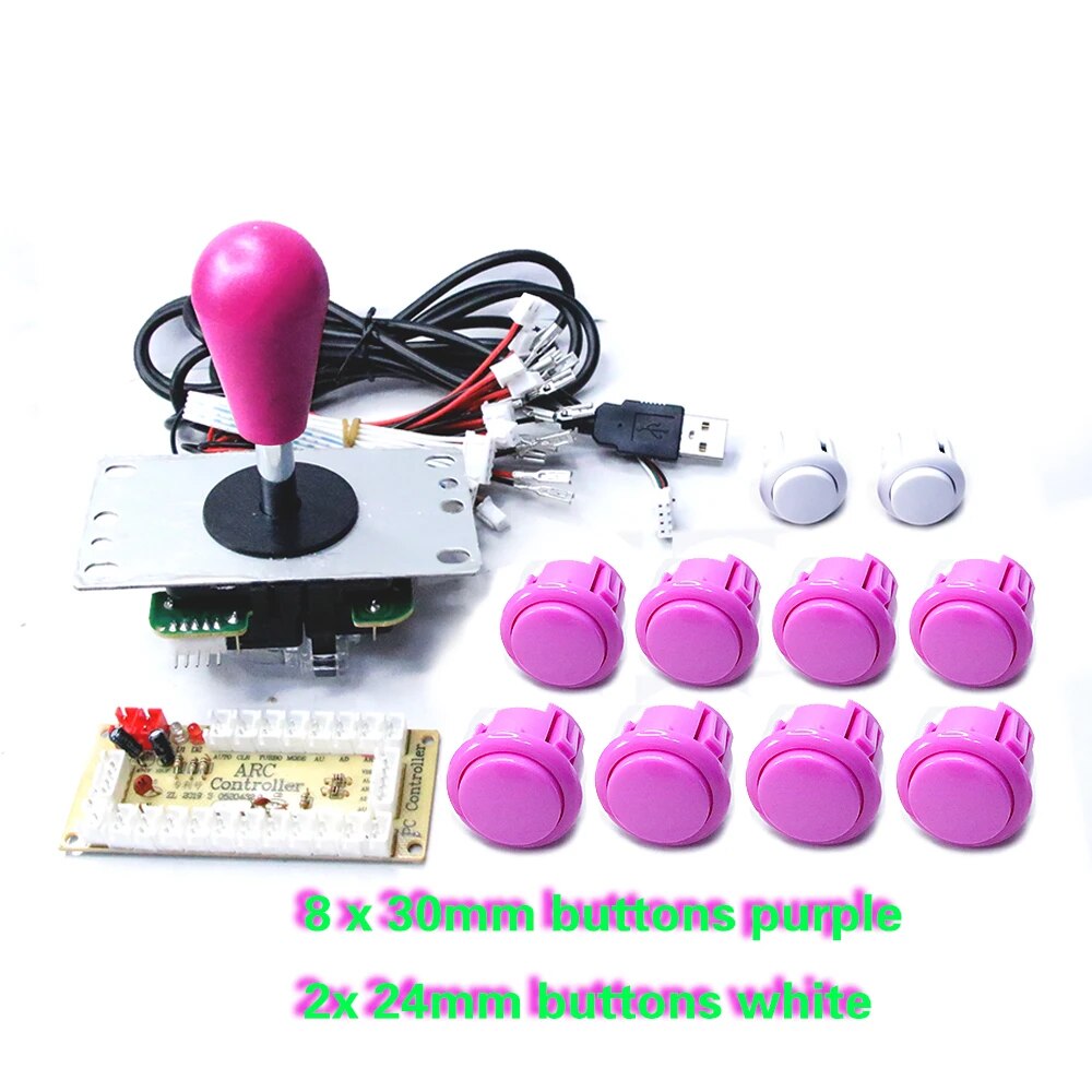 Copie SANWA Machine de jeu Console d'arcade Kit de bricolage boutons poussoirs de Joystick 8 voies pour PC Raspberry Pi contrôleur de carte USB à retard zéro: Violet
