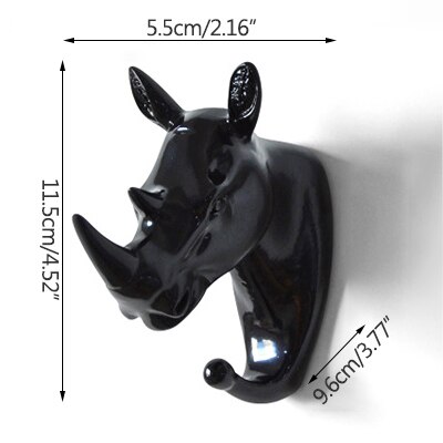 Hanger sleutelhaak multifunctionele amerikaanse kledinghaak houder decoratieve haak dierenhaak muur huishoudelijke naadloze klevende haak: Zwarte neushoorn