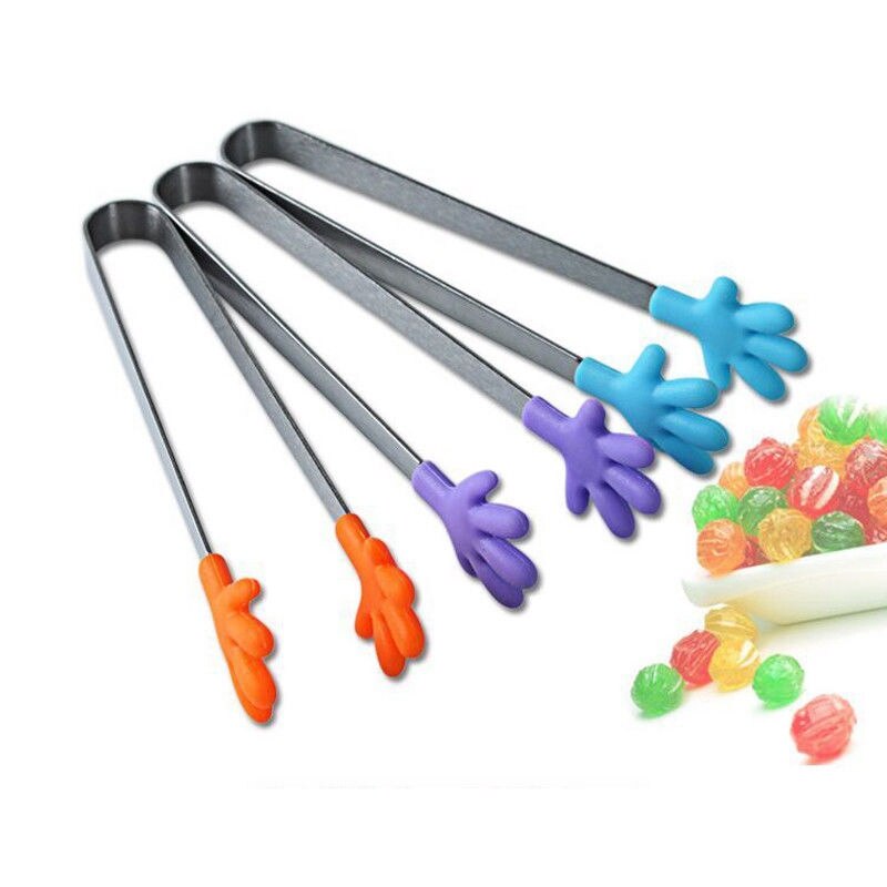 Pinza de acero inoxidable para cocina, utensilio de cocina de silicona, pinza de alimento para hielo, barbacoa, ensalada, Clip de mano