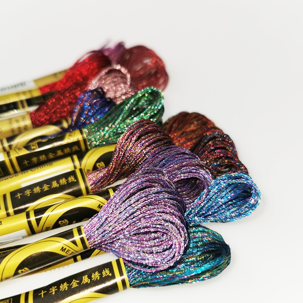 Sanbest Metallic Cross Stitch Thread Shiny Effect Embroidery Threads DIY Decor Hand Knitting Crafts Floss Sewing TH00042