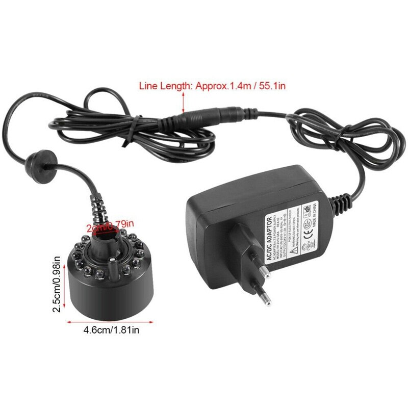 ELOOLE 24V Colorful Changing Ultrasonic Mist Maker Fogger Water Fountain Pond Atomizer Air Humidifier 12 LED With Adapter: EU