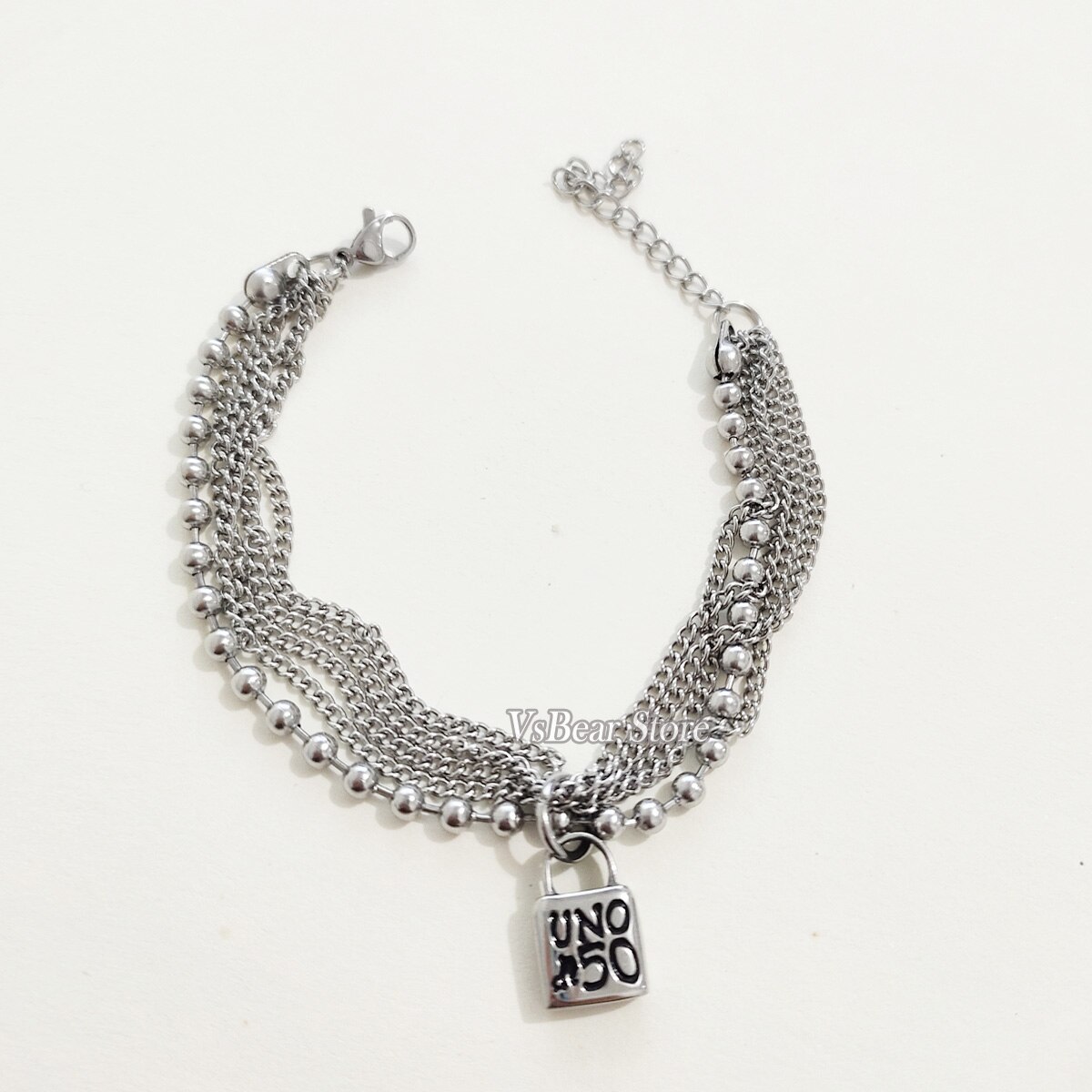 Edelstahl mehrschichtig Runde Perlen Verknüpfung Kette Armbinde Unode 50 sperren Anhänger Charme Armbinde Schmuck für Frauen: A