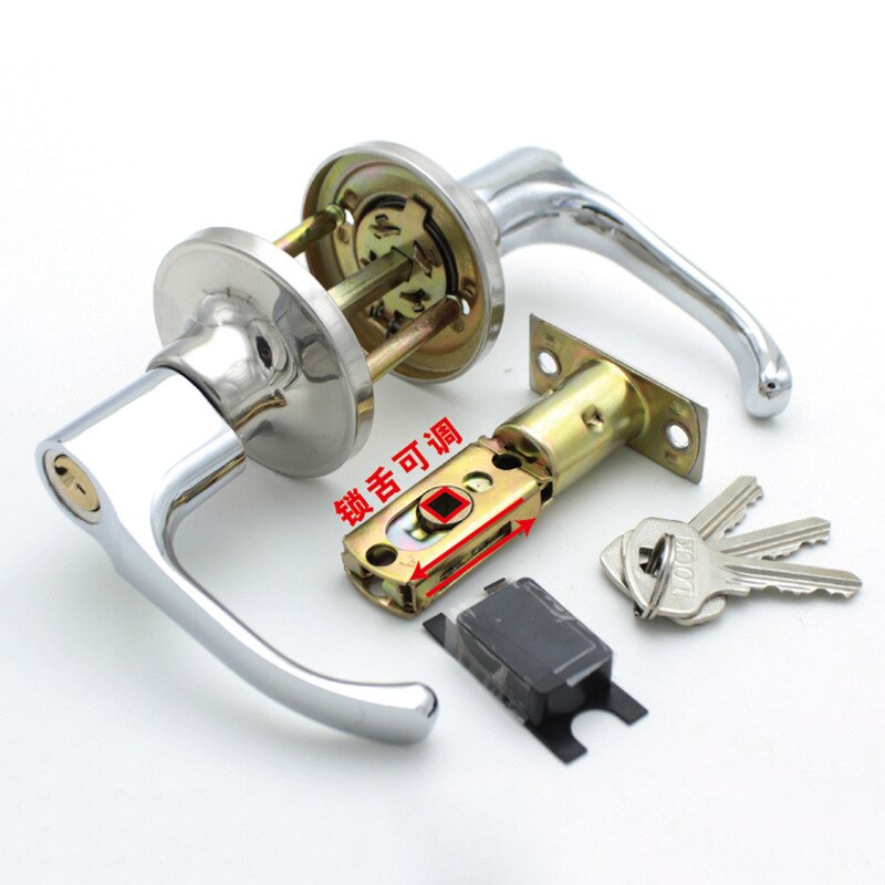stainless steel three-bar style handle door lock knob with keys, zinc copper alloy universal for interior doors, bedroom