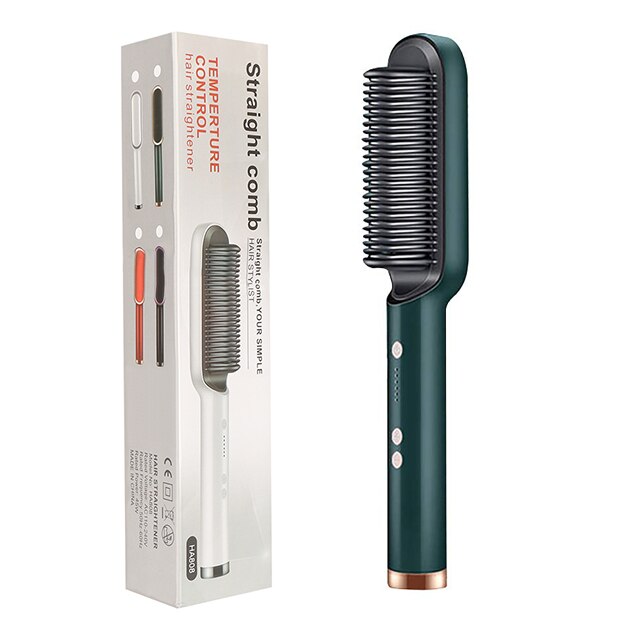 Multifunctional Hair Straightener Brush 2 In 1 Heating Hair Comb Brush Anti-Scald Iron Straightening Brush Styler Tools: Green with Box