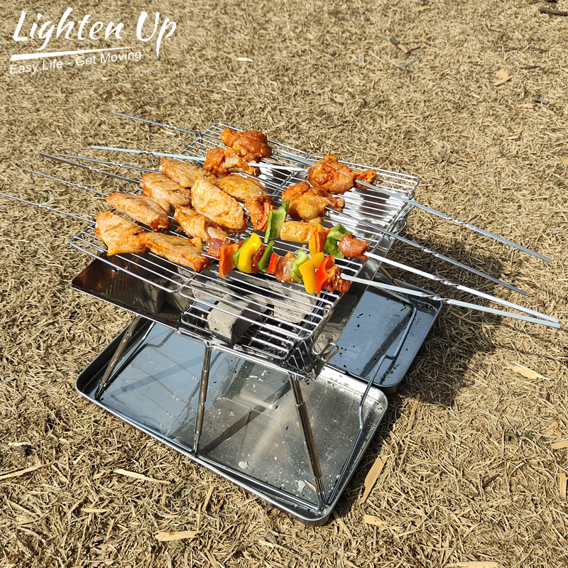 Square Wood Stove Outdoor Grill Mini Charcoal Stove Folding Grill Outdoor Camping Folding Barbecue Equipment Cooking Supplies