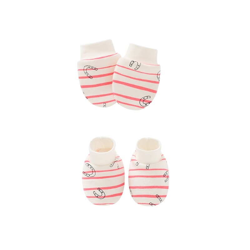 Baby Anti Scratching Cotton Gloves+Ears Hat+Foot Cover Set Mittens Socks Beanie 124D