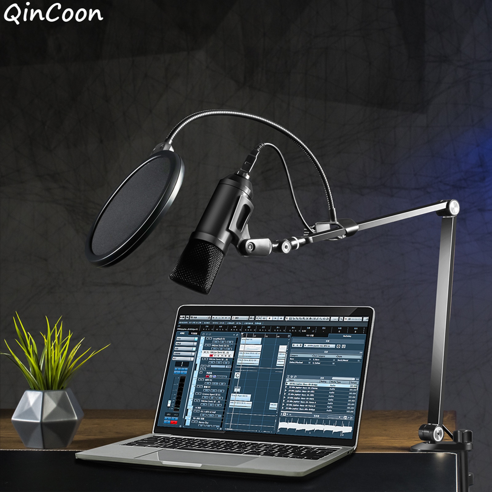 Adjustable Microphone Arm Stand Universal Shock Mount /Mic Clip Holder/Table Mounting Clamp&amp;Pop Filter Cantilever Bracket