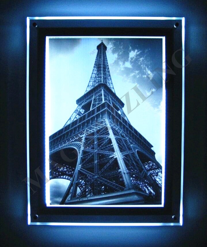 Crystal Frame Lightbox, LED Fotolijst a4, Backlit Pohto Box Frame: wall momut silver