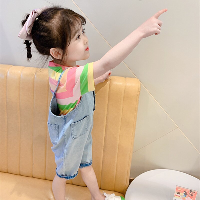 DFXD-ropa de verano coreana para bebé, niño pequeño peto para, pantalones vaqueros con tirantes de un solo pecho, monos de algodón, pantalones 2-7T
