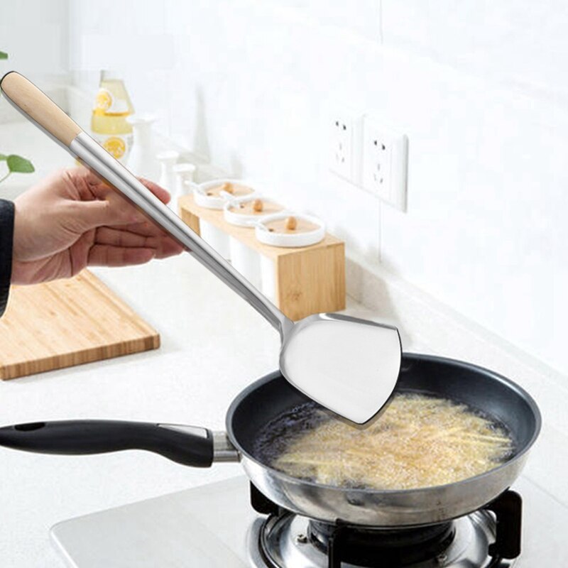1PC manche en bois pelle acier inoxydable spatule cuisson pelle ustensiles de cuisine cuisine ustensiles de cuisine ustensiles de cuisine