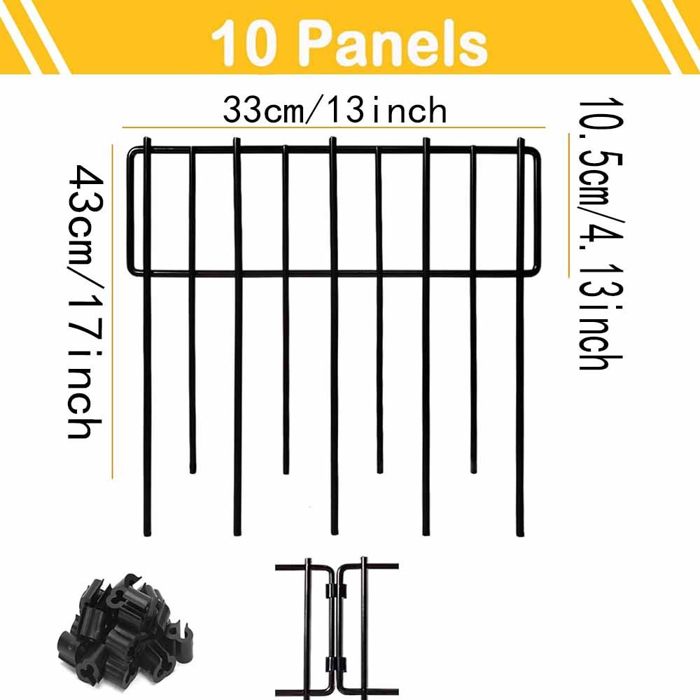 10 pack animal barrier fence, black coated steel rust resistant metal garden fence, dog and rabbit fence for outdoor use: Default Title