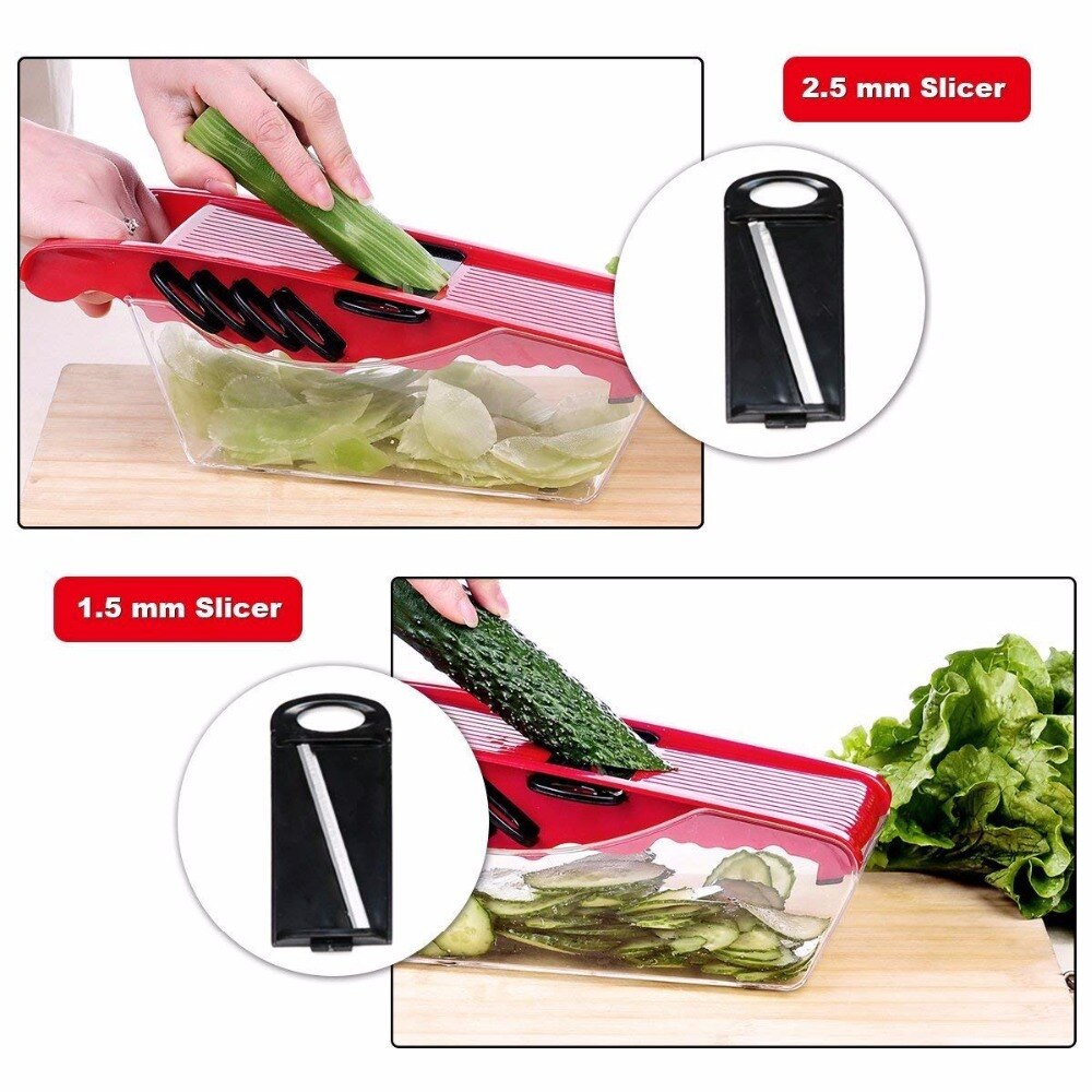 Vegetable Slicer Cutter of Godmorn - 6 Interchangeable Blades with Peeler Storage Container Cutter for Potato,Tomato, Onion etc