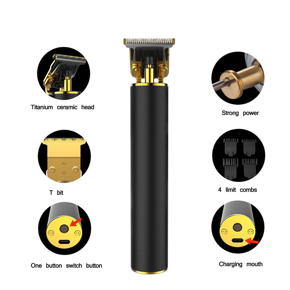 T-Shaped Hair Clipper Blade Trimmers Cordless Hair Clipper Rechargeable Retro Oil Head Carving Electric Clipper