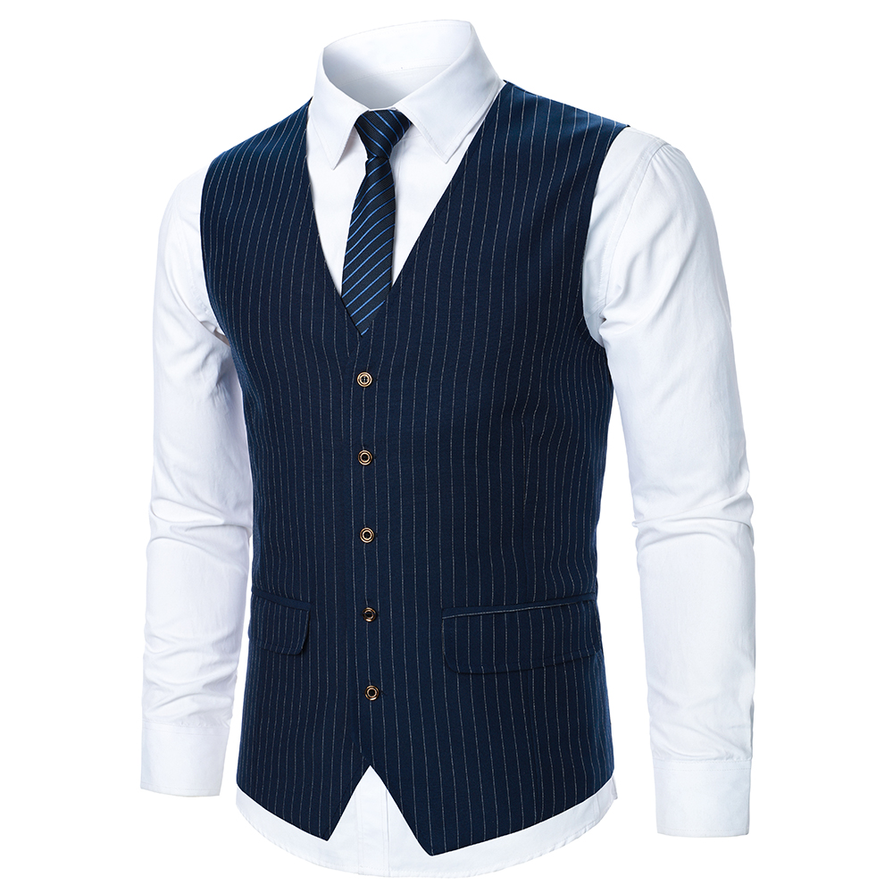 Men Suit Vest Coat Stripe Fabric Open Button Classic Causal Business Slim Fit Men Suit