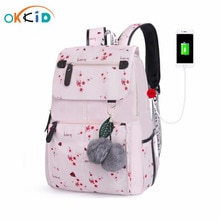 Okkid kirsebærblomster børns skole rygsæk til piger lyserød blomst skoletasker børn blomster rygsæk børnebog taske rygsæk