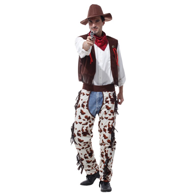 Mens Cowboy Costume Chaps Cowboys Indians Outfit Halloween Purim Party Carnival Cosplay