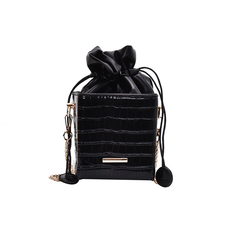 evening clutches and handbags crocodile pattern mini crossbody bag women with chain: BLACK