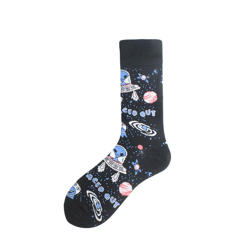 Automne hiver coton chaussettes de noël pour hommes Alien planète astronaute espace drôle dessin animé chaussettes Harajuku Sox: 1