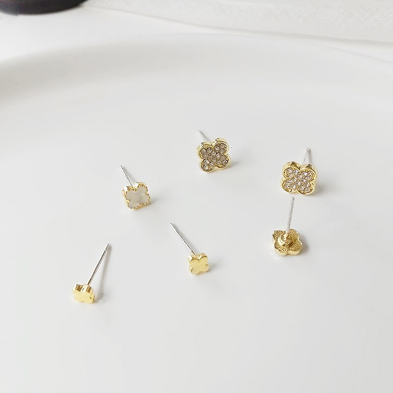 Conjuntos de brincos para as mulheres 2020 moda coreana pequenos acessórios meninas feminino flor cristal zircônia quatro folhas trevo jóias