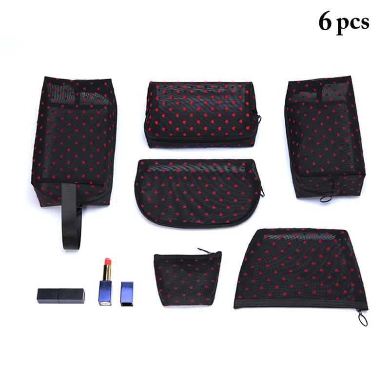 Coofit 6 Teile/satz transparent Gittergewebe machen-hoch Taschen einstellen Multifunktionale tragbar Gittergewebe Mäppchen Kosmetik Tasche Für draussen Reise: 1