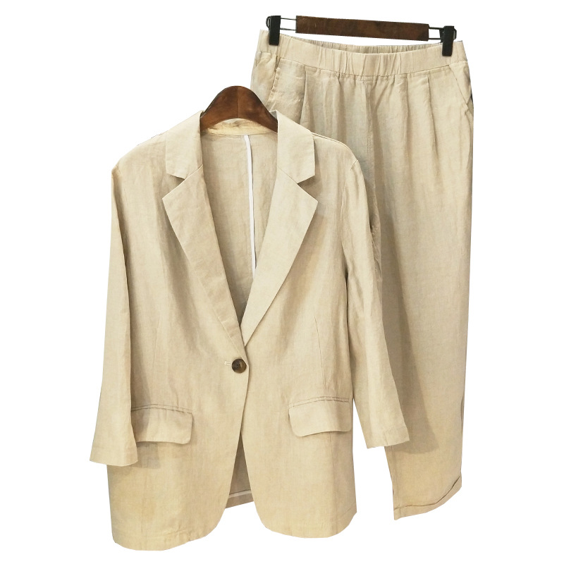 Traje casual de verano conjunto de blazer fino suelto de algodón y lino conjunto de trajes de mujer 2 piezas trajes de oficina para mujer trajes de pantalón de mujer