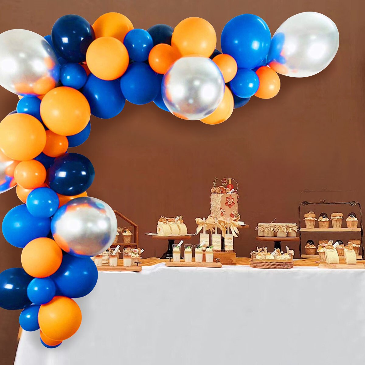 Outer Space Party Birthday Balloons Orange Navy Blue Chrome Silver Balloons Arch Garland for Kids Birthday Party Decor Baby Show