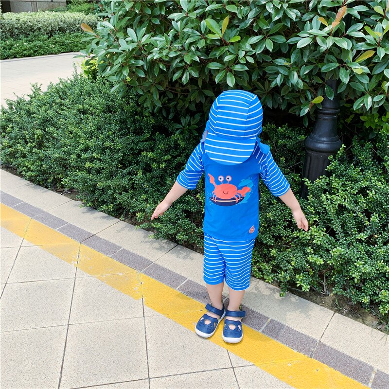 Kinder Badeanzug Separaten Cartoon Krabben Druck 3 stücke Jungen Bademode Sommer Neue UV 50 Schutz Schwimmen Anzug für Junge