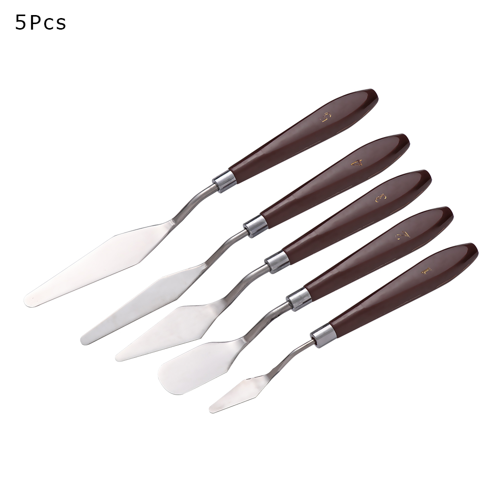 Brown For Artist Oil Acrylic Painting Tools Mixed Stainless Steel Palette Scraper Set Spatula Knives Blade 3/5Pcs Painting Tools: 5Pcs Set