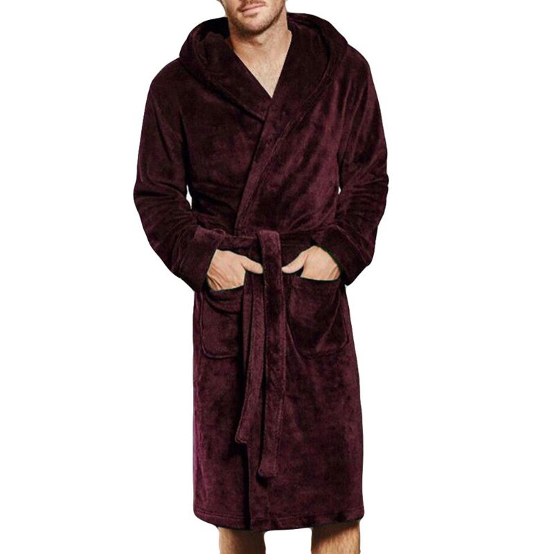 Mens & Ladies Cotton Hooded Bathrobe Towelling Bath robe Dressing Gownx1: Red / XXXL