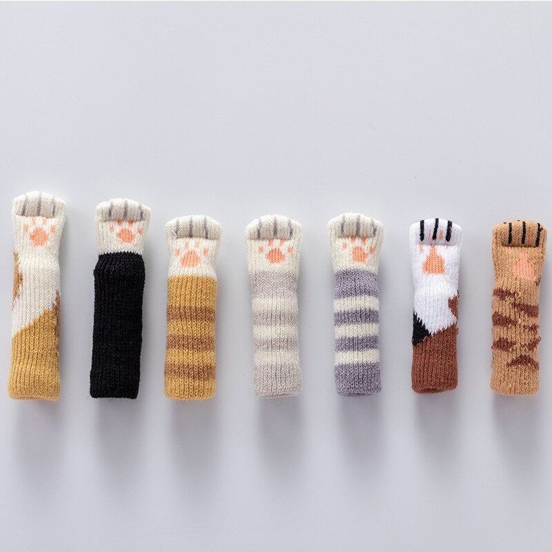 4 pçs gato pata mesa pé meias cadeira perna capas protetores de chão antiderrapante tricô meias para móveis desenhos animados decoração de casa