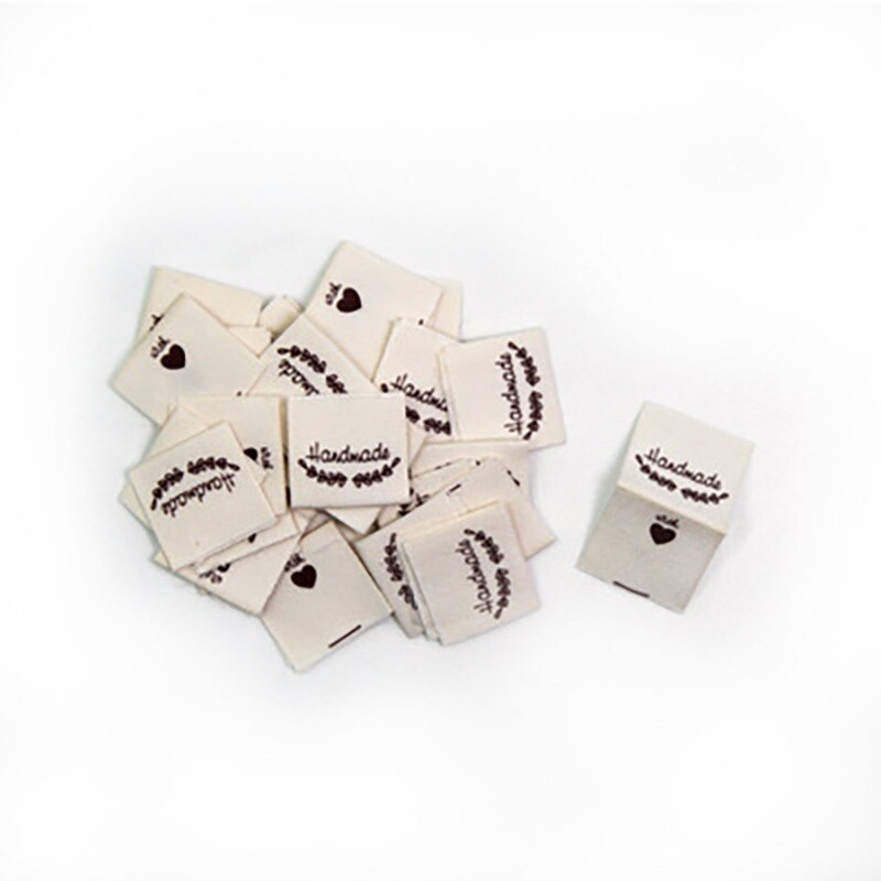 100pcs Handmade Label Cloth Labels Fold Tags Sheep Beige Pattern Hand Made Label For Knitted Printed Cotton Woven Sew Tags: Flower branch