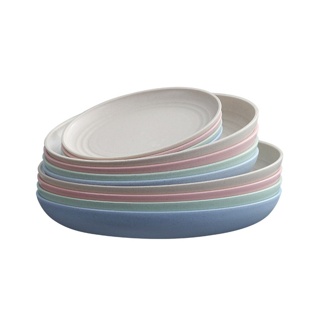 4pcs/Set Wheat Straw Tableware Set Cutlery Baby Children Dishware Simple Dishes Salad Bowl Steak Plate Dinnerware