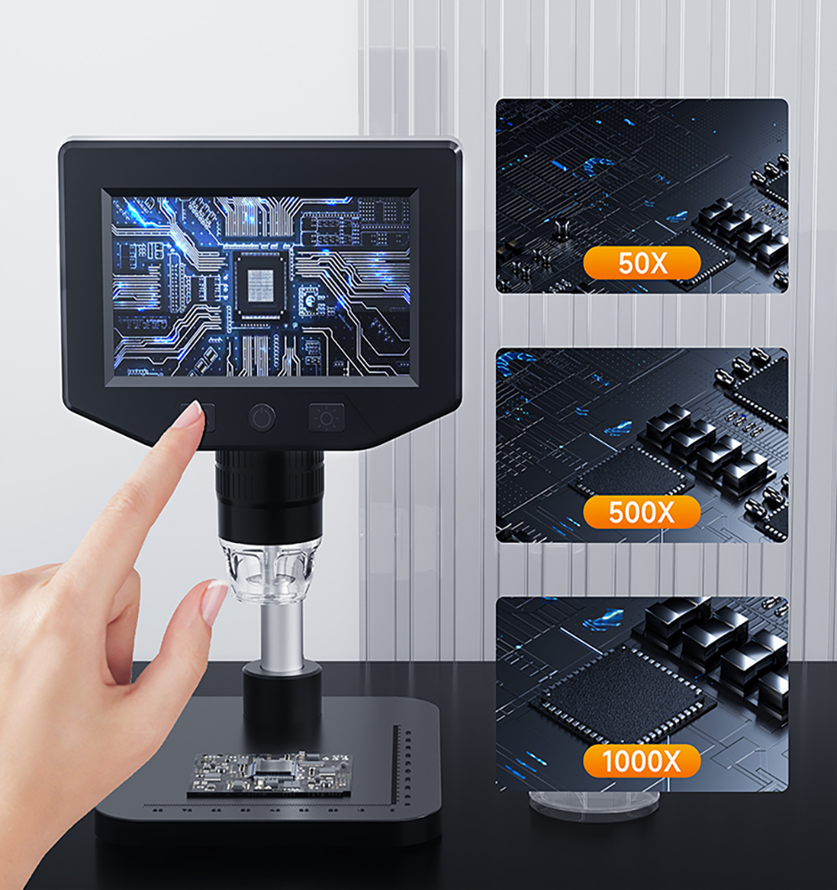 Microscopio Digital AOERWEI 1080P HD con pantalla de 4,3 pulgadas Lupa 1000x para inspección de placas de circuito y dispositivos móviles