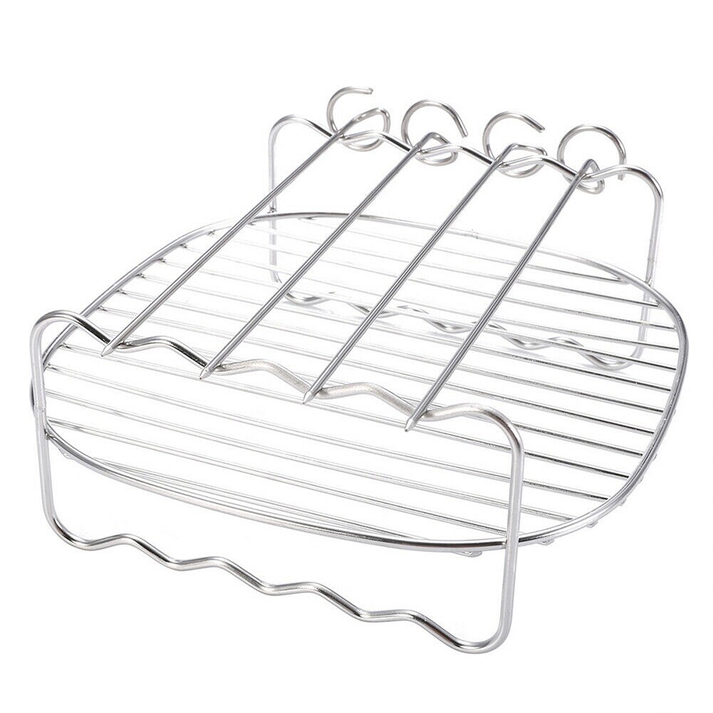 BBQ Rack Air Fryer Holder Stainless Steel Double-deck Skewers Home Replacement Baking Tray Barbecue BBQ Rack 3