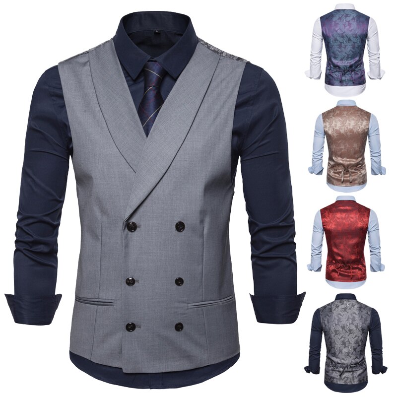 Waistcoat Men Men's Casual Sleeveless Suit Vest British Style Double-breasted Vests