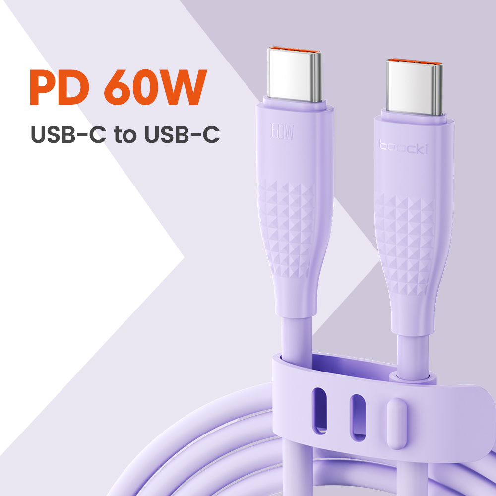 Toocki 100w usb c til type c-kabel hurtigladekabel datakabel til iphone 15 macbook huawei xiaomi poco samsung-kabel: Lilla / 1.2m