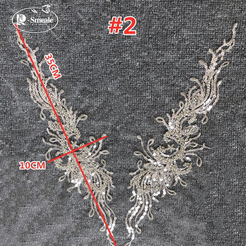 3 diseños de apliques de cuello de lentejuelas con bordado de plata, accesorios de flores para vestido de boda y Noche RS2888