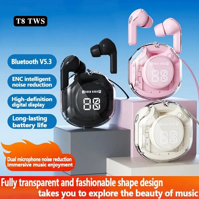 PRO T8 TWS słuchawki Bluetooth 9D Stereo bezprzewodowe słuchawki douszne słuchawki HiFi zestaw głośnomówiący z mikrofonem dla Xiaomi iPhone