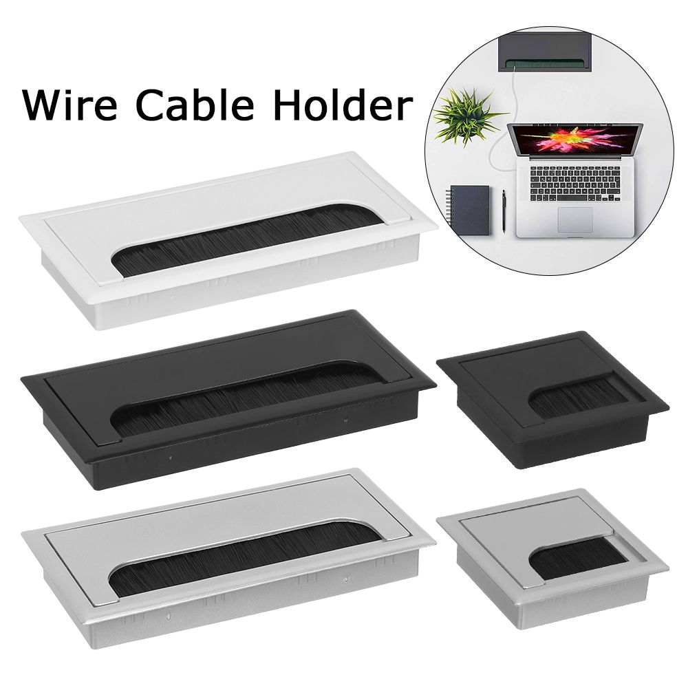 Porte-câble rectangulaire, trou d&#39;œillet, Port de sortie avec brosse noire, décor de bureau d&#39;ordinateur, boîte à fil, rangement de câbles de bureau