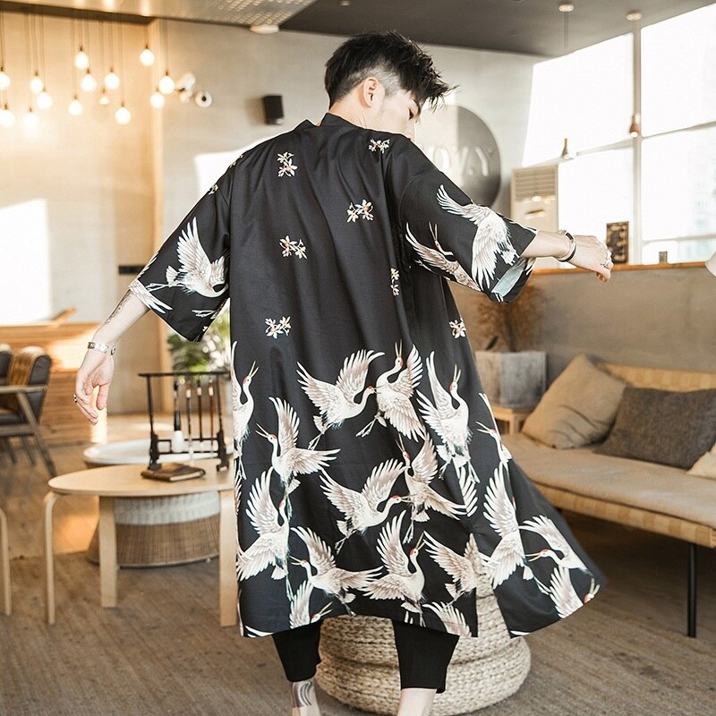 Kimono Man Cardigan Japanese Obi Male Yukata Men&#39;S Haori Japanese Samurai Kimono Shirt Men Traditional Japanese Clothes Shirt
