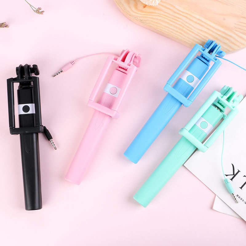 Mini palo de Selfie controlado por cable rosa/azul/negro adecuado para Android 3,5mm enchufe palo de Selfie contracción 18cm estiramiento 72cm