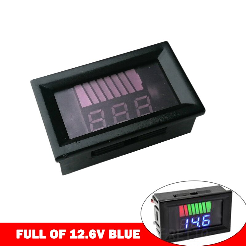 Blysyre digitalt batterikapacitet indikator opladningstester voltmeter panelmåler monitor spændingsmåling  dc 12v-84v: 12.6v blå