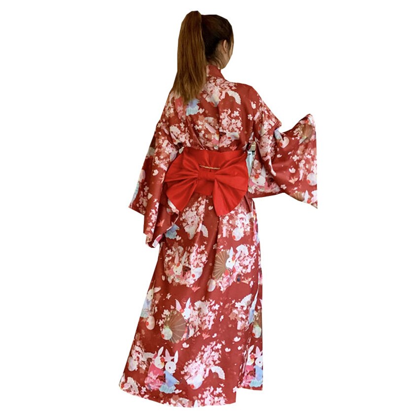 Vestido Kimono tradicional para mujer, manga larga, estilo japonés, Vintage, Yukata con cinturón, Kawaii, Furisode Performance: Default Title