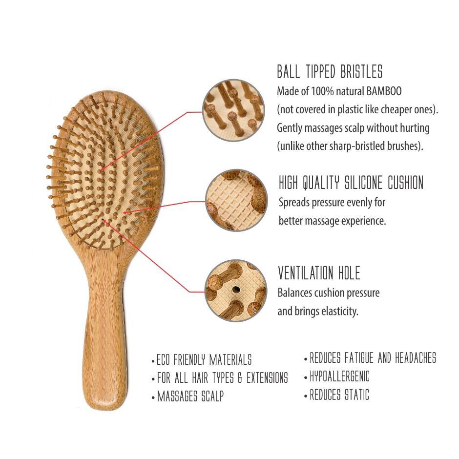 Premium Houten Bamboe Haar Borstel Verbeteren Haargroei Houten haarborstel Voorkomen Haaruitval Kam Bamboe Kam Tanden D50