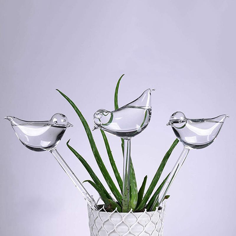 1pcs Automatic Flower Watering Device Plant Waterer Self Watering Globes Bird Shape Hand Blown Clear Aqua Bulbs
