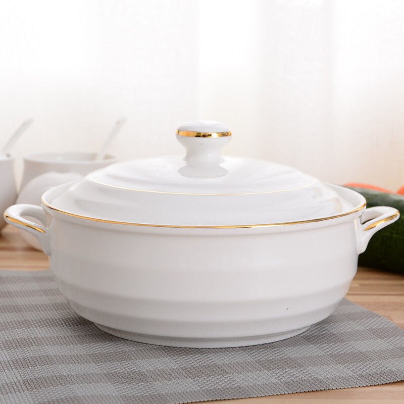 Tazón de sopa de cerámica de gran capacidad, olla de estofado Binaural para el hogar con tapa, Bol para arroz o sopa, tazón de sopa Phnom Penh, cuencos de servicio