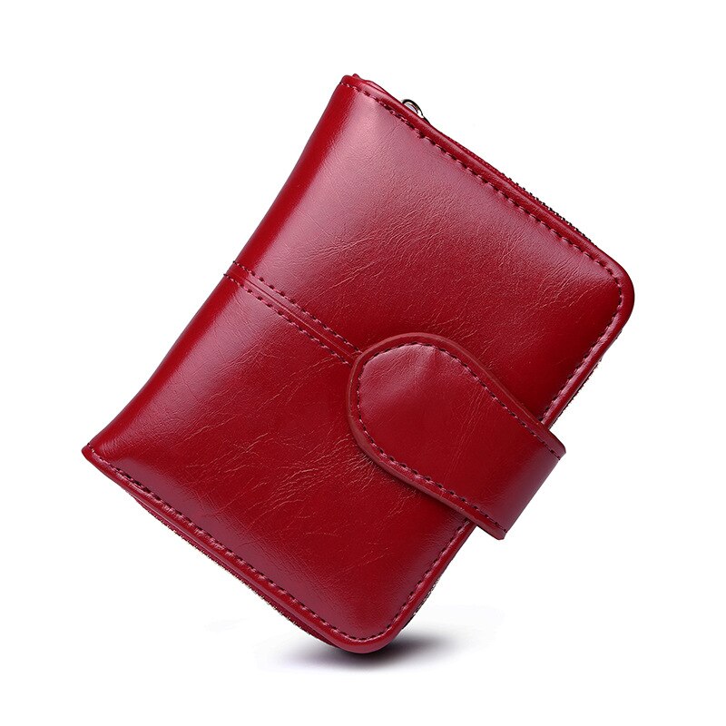 Short Wallet Female Waxed Leather Retro Coin Purse Hasp Coin Bag Student Wallet: Burgundy