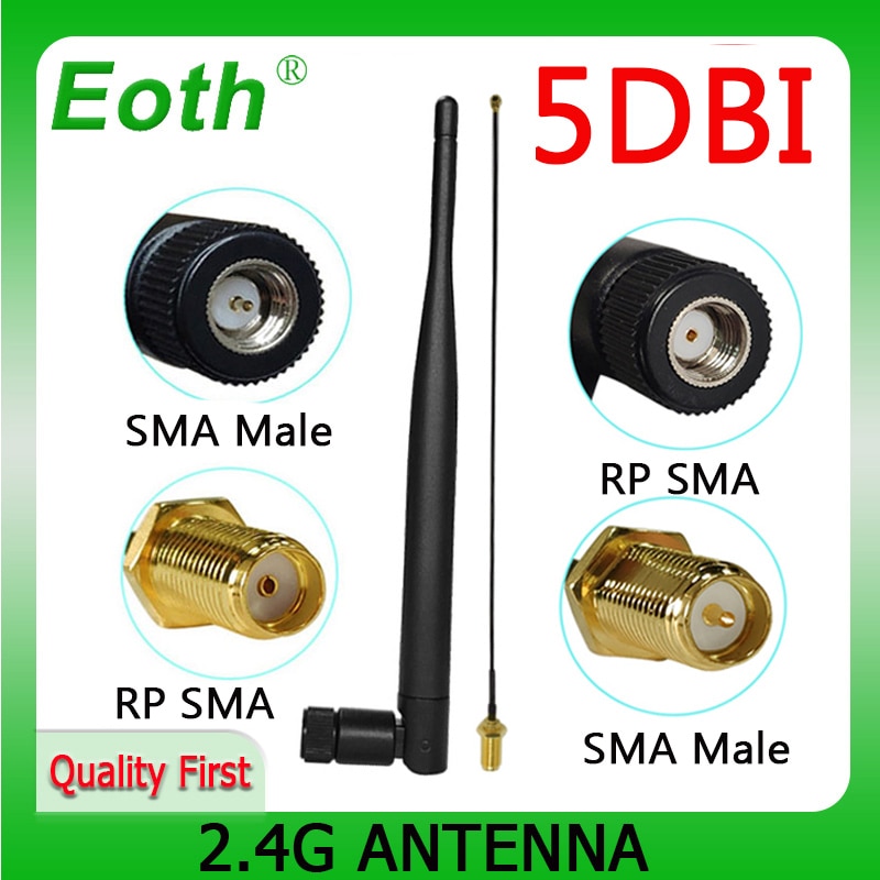 EOTH 1-5 sztuk 2.4g antena 5dbi sma kobieta wlan wifi 2.4ghz antena IPX ipex 1 SMA męnarty przedłużacz kabla iot moduł antena